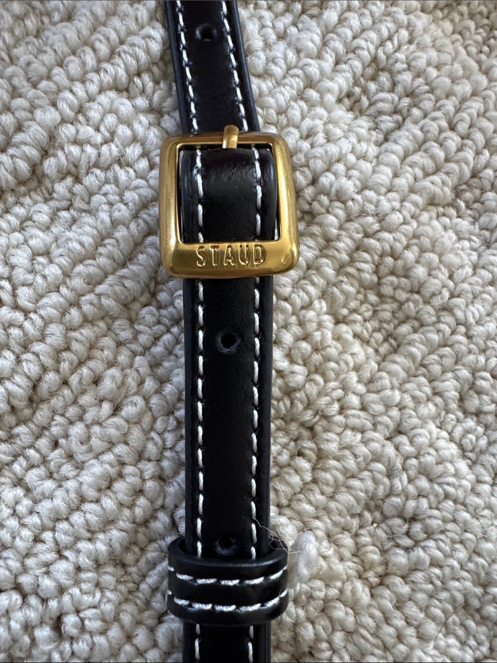 STAUD Black Leather Moon Bag with Gold Hardware Detachable Strap - Picture 9 of 9
